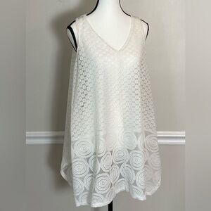 India Boutique Off White V-Neck Sheer Lace Textured Sleeveless Tunic Coverup OS